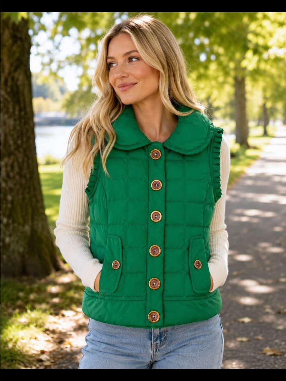 Juicy Couture Emerald Green Quilted Button-Front Vest